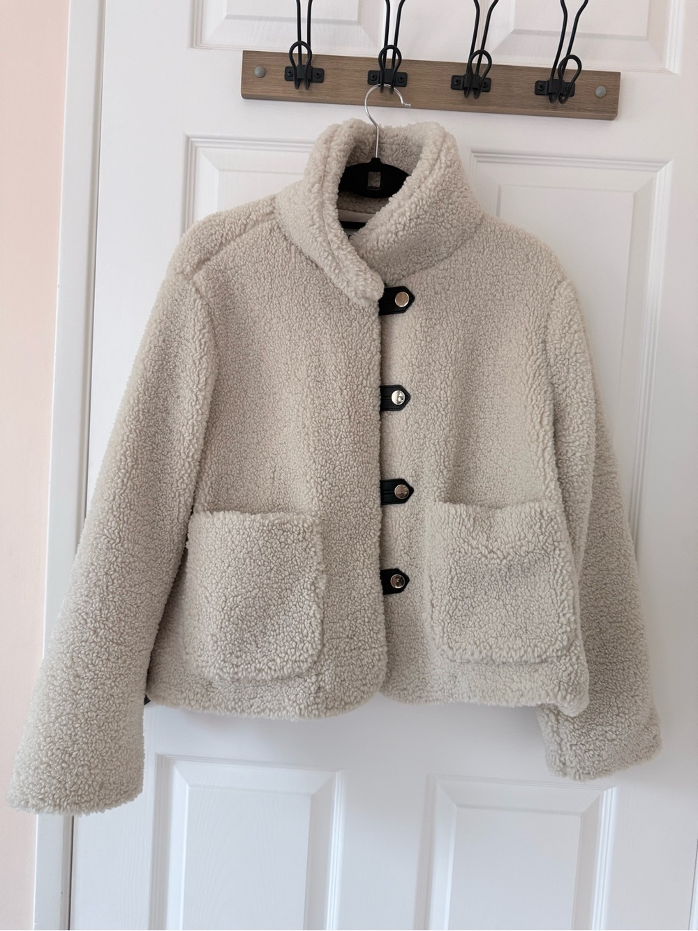 Zara Cream Faux Shearling Teddy Coat Jacket Toggle Scandi Girl Cabincore Large